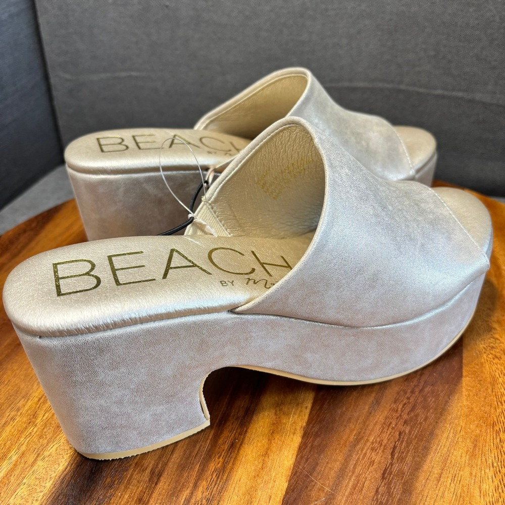 Y2K style Beach Champagne Gold Metallic Platform Slide Sandals Women's, 8